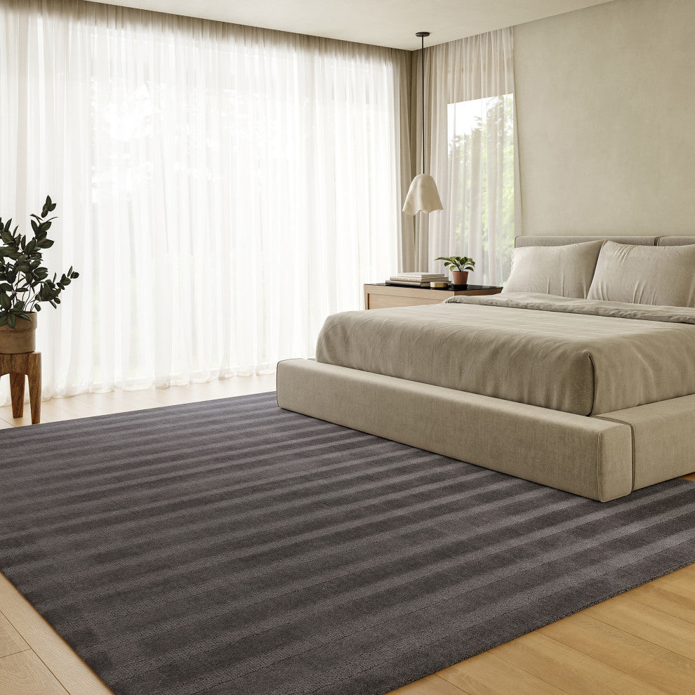 Vestry Striped Wool Area Rug, Charcoal 3' x 5'