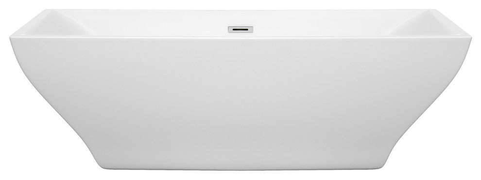 Maryam 71" Freestanding White Bathtub, Polished Chrome Trim