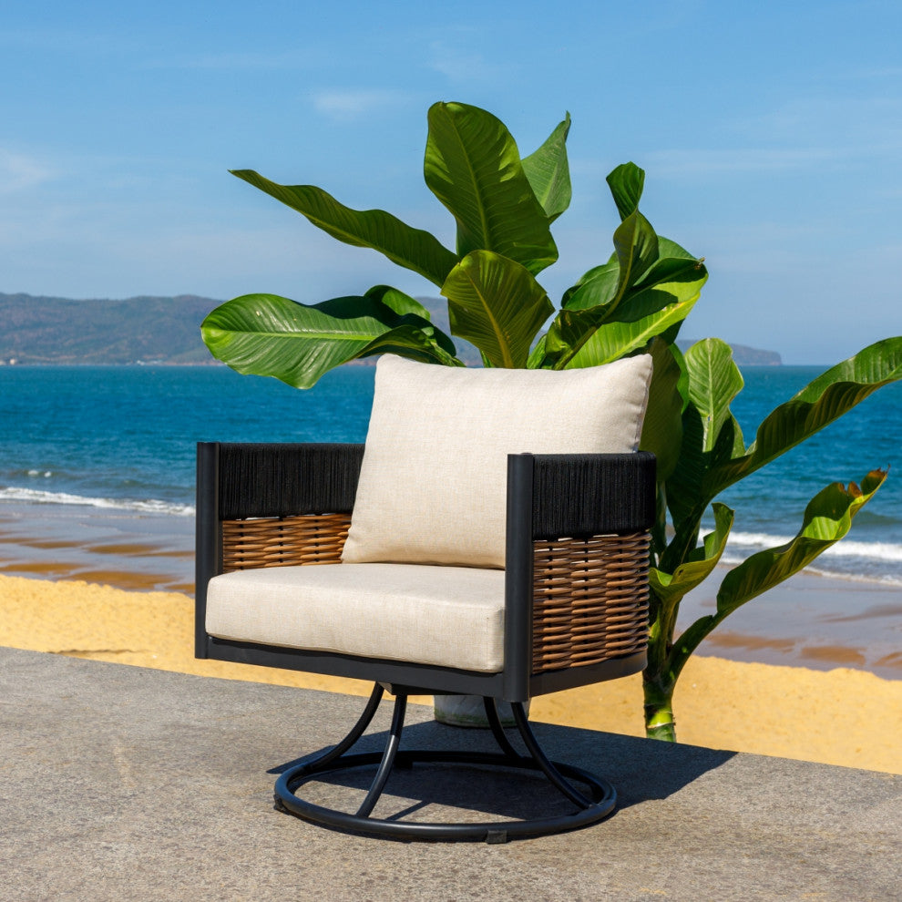 Safavieh Harrison Indoor-Outdoor Swivel Chair, Black/Taupe