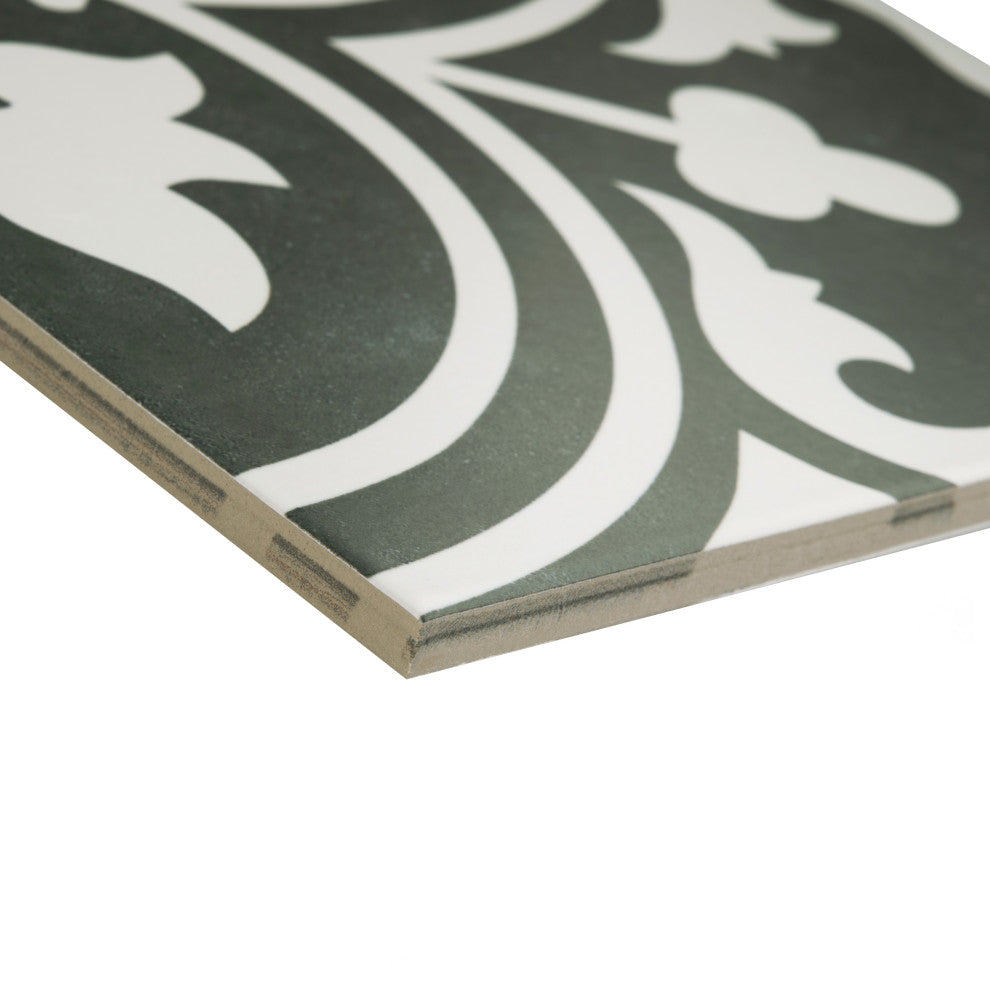 Arte Encaustic Porcelain Floor and Wall Tile, Black