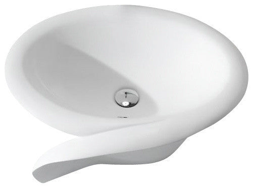 ADM Circular Countertop Vessel Sink, White, 26", Glossy White