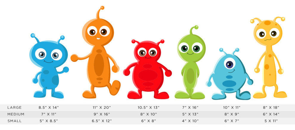 Alien Fabric Wall Decals, Set of 6 Aliens, Size Large