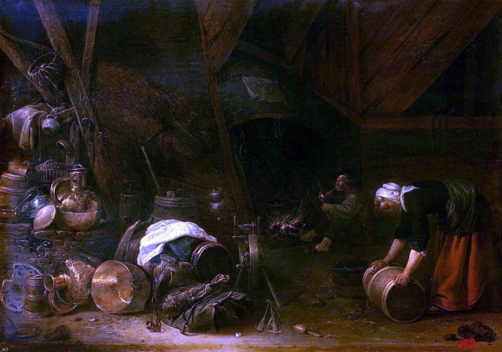 Herman Saftleven Interior of a Peasant Hut - 18" x 27" Premium Canvas Print