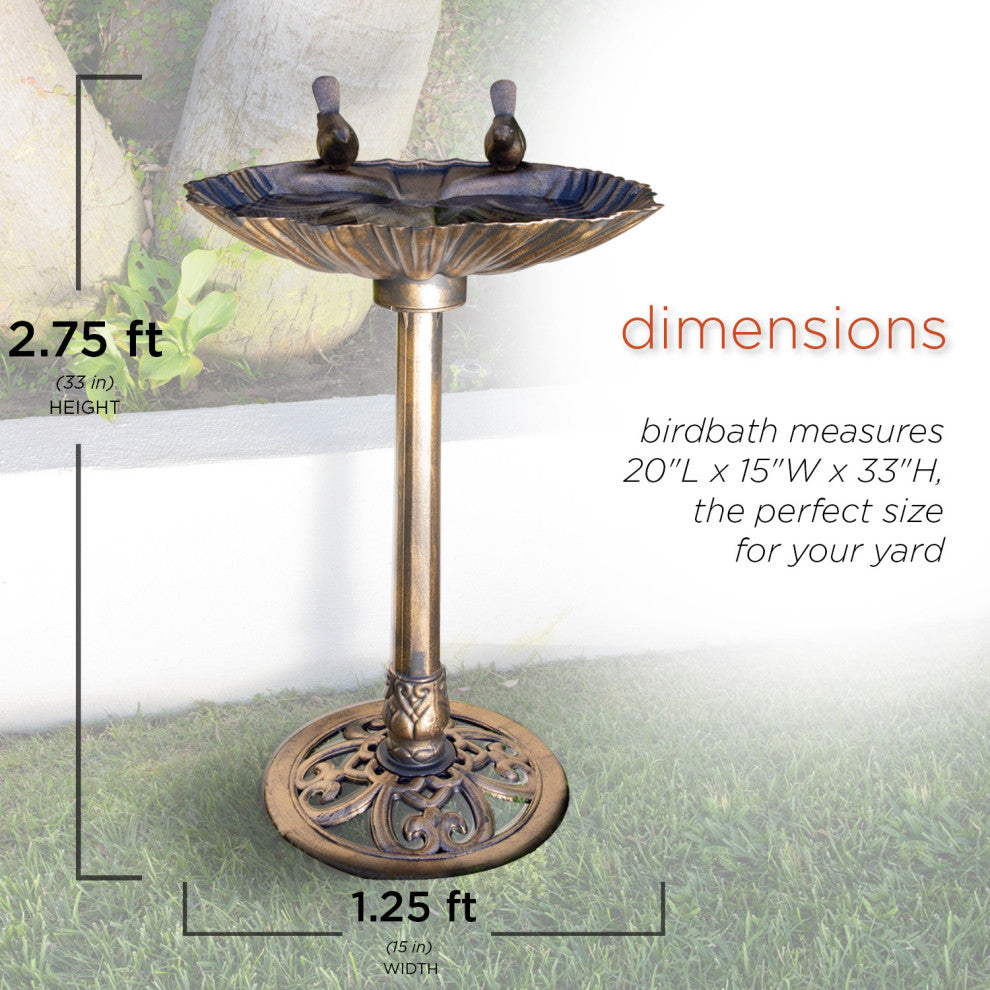 31" Tall Outdoor Vintage Birdbath with Bird Figurines Yard Statue