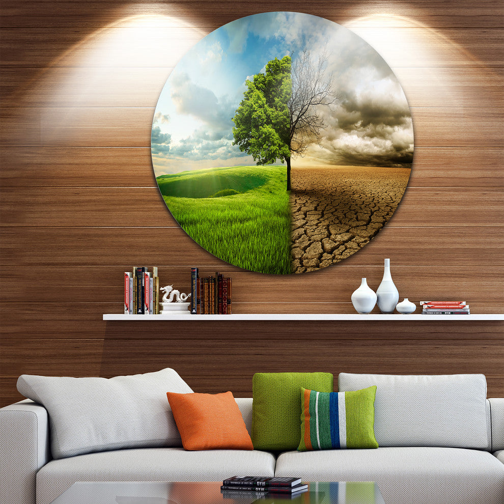 Global Warming, Landscape Contemporary Round Wall Art, 23"