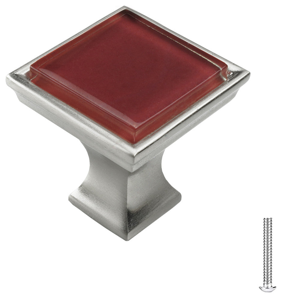 Burgundy Red Crystal Glass Brushed Nickel Madison Classic Knob