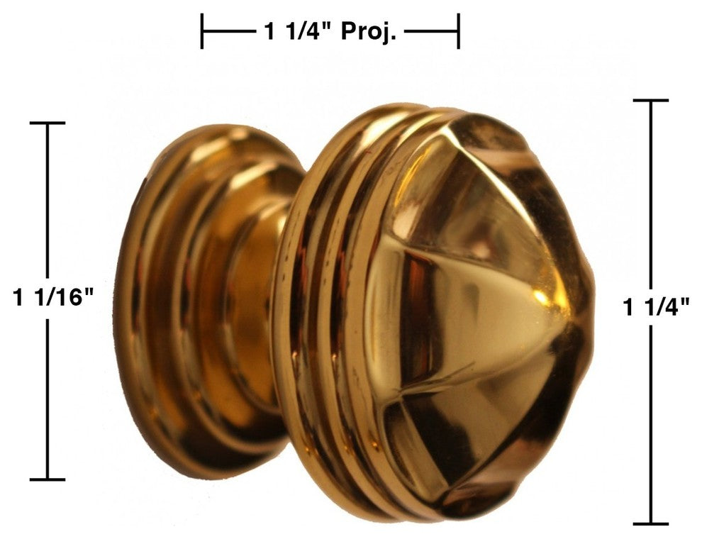 10 Cabinet Knob Bright Brass 1 1/4" Dia Octagonal |