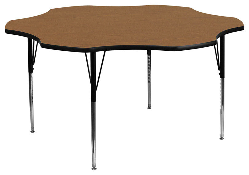 60" Flower Oak Thermal Laminate Activity Table-Adjustable Legs