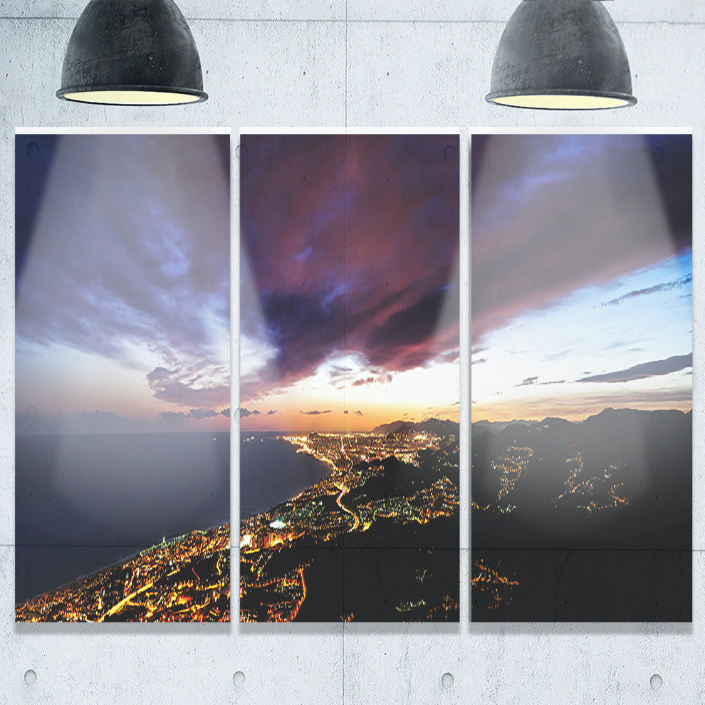 "Barcelona Skyline Panorama" Metal Wall Art, 3 Panels, 36"x28"