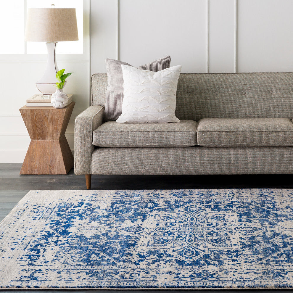 Harput Traditional Dark Blue, Light Gray Area Rug, 2'7"x7'3"