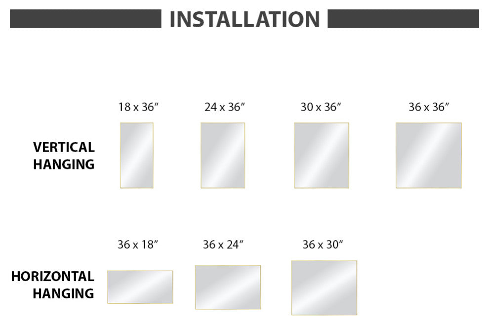36"x36" Shatterproof Wall Mount Metal Frame Mirror, FM1-3636, Brushed Gold