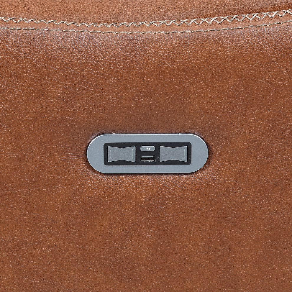 Natalia Power Loveseat Console Leather Recliner, Caramel