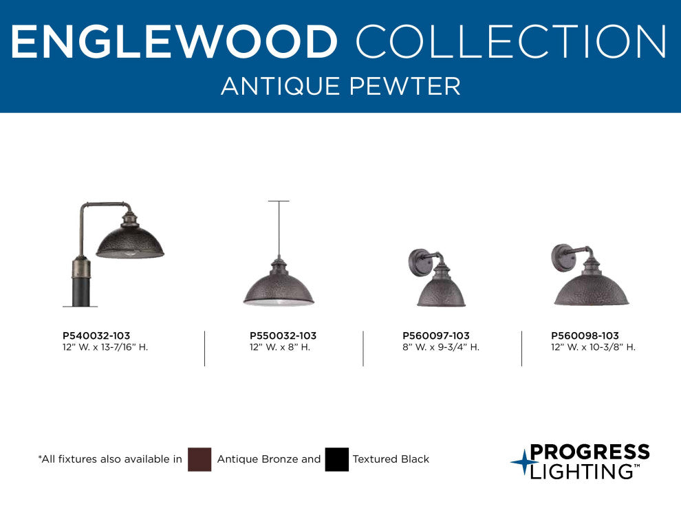 Englewood Collection 1-Light Post Lantern, Antique Pewter