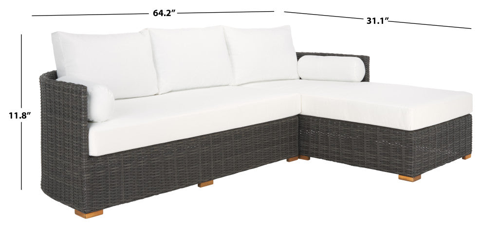 Safavieh Couture Indoor-Outdoor Anguilla Wicker Chaise Sofa, Dark Grey/White