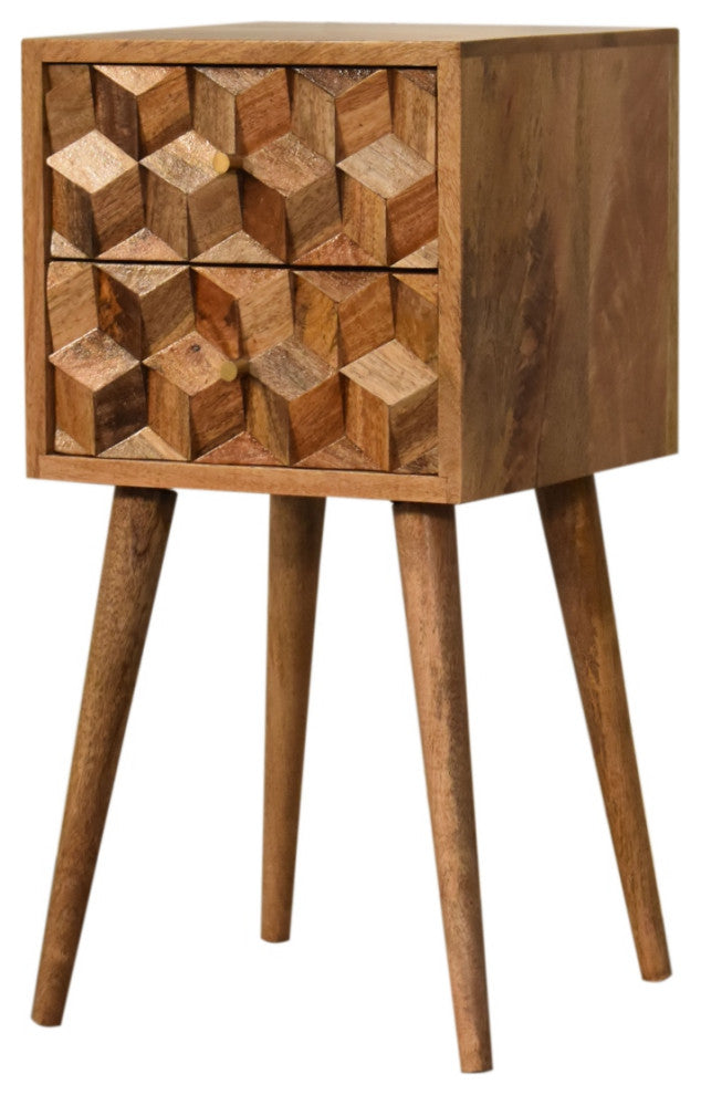 Mini Cube Carved 2 Drawer Nightstand