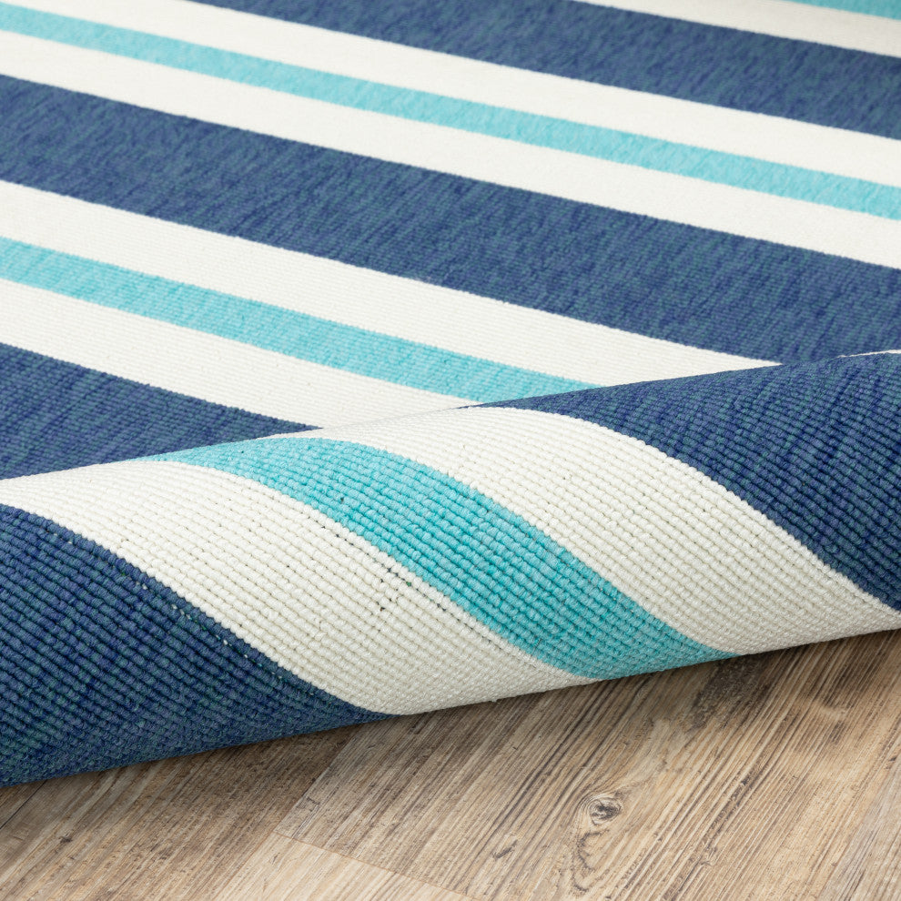 Madelina Stripe Blue and Ivory Indoor or Outdoor Area Rug, 5'3"x7'6"