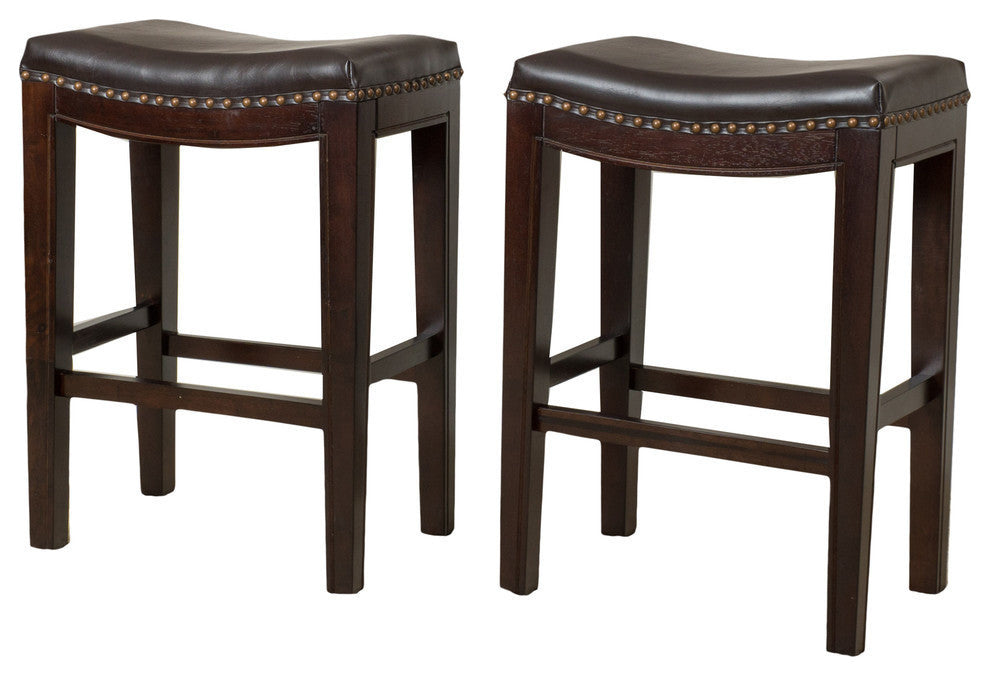 GDF Studio Jaeden Contemporary Studded Backless Stools, Set of 2, Brown Leather Counter Height
