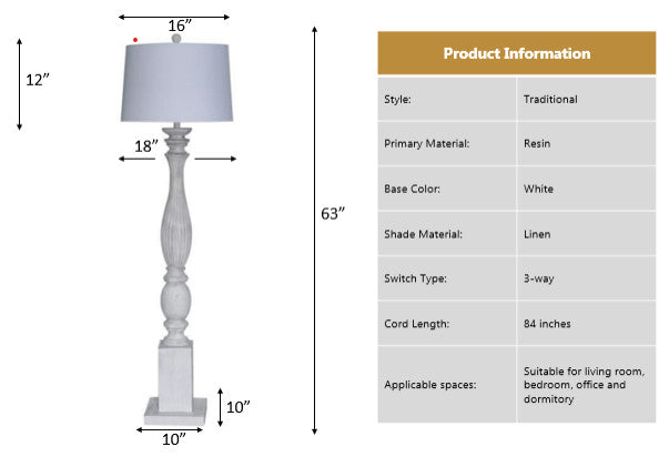 Elmwood 63" White Distressed Polyresin Floor Lamp, 1pk