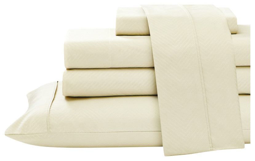 Kathy Ireland 4 Piece Chevron Embossed Sheet Set, Ivory, Queen