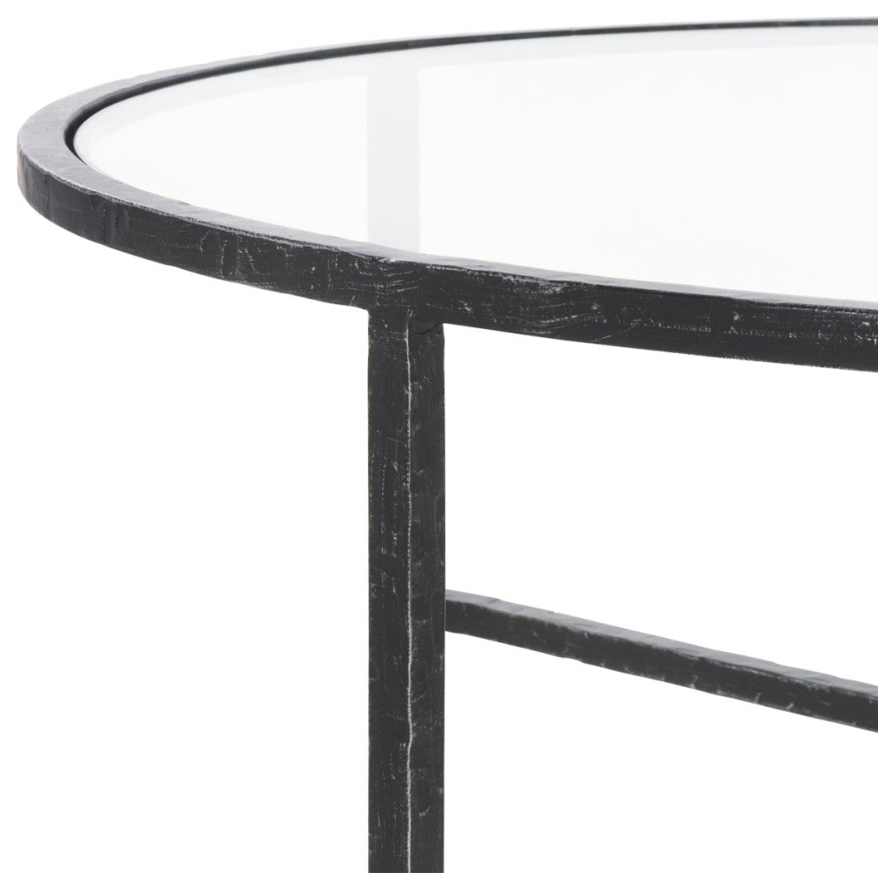 Safavieh Couture Tauri Metal Round Coffee Table, Black/Clear