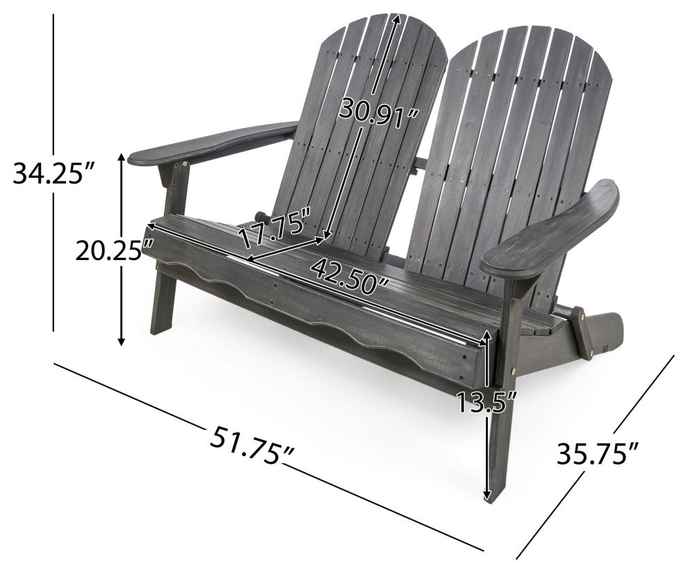 GDF Studio Vivian Outdoor Acacia Wood Adirondack Loveseat, Dark Gray