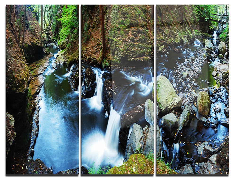 "Creek With Hiking Trail Panorama" Photo Metal Wall Art, 3 Panels, 36"x28"