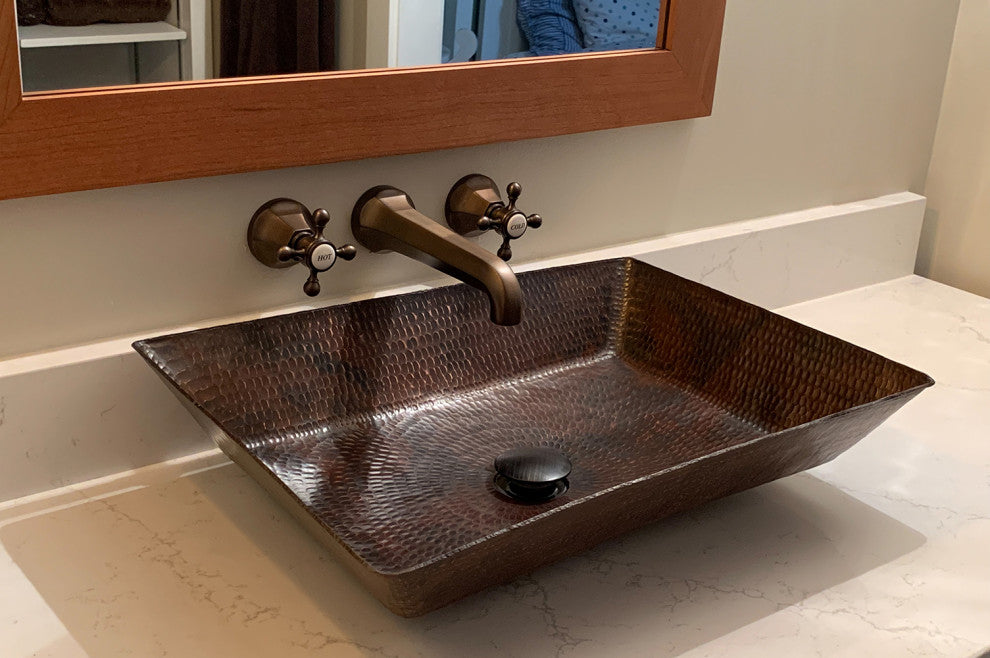 20" Rectangle Vessel Hammered Copper Bathroom Sink