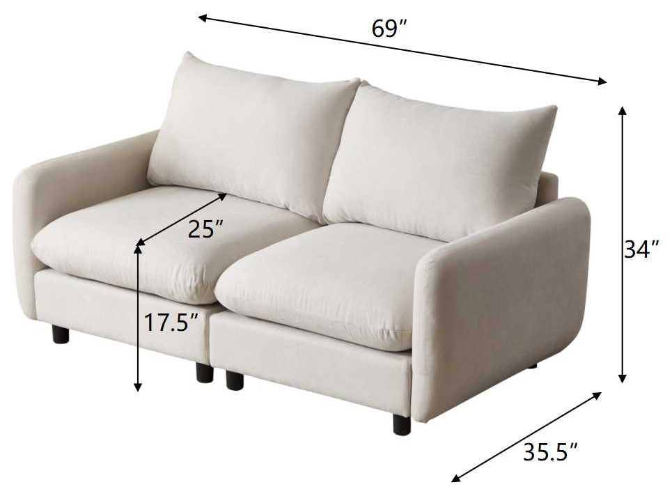 GDF Studio Upholstered Modular Sectional Sofa Set, White Sand, 2 Seater