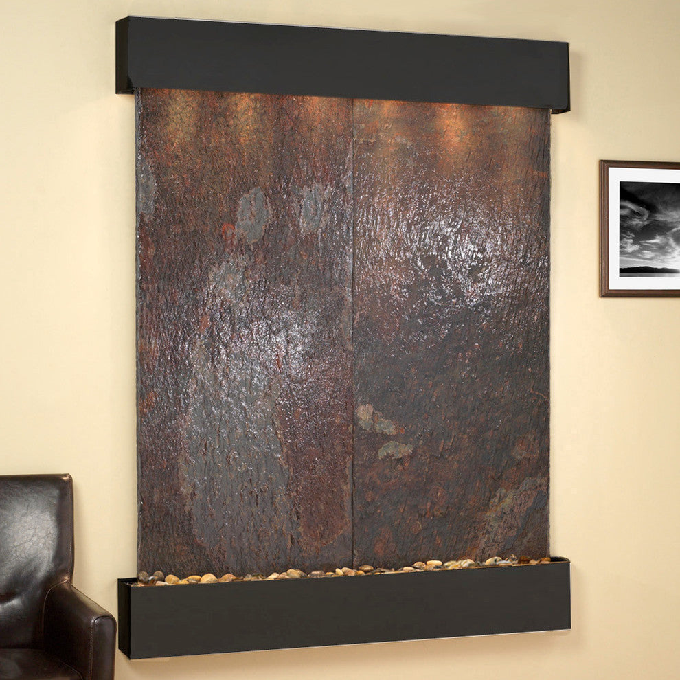 Majestic River Water Fountain, Multicolor Slate, Blackened Copper, Square Edges