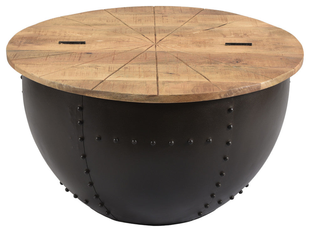 Parquet Handcrafted Modern Industrial Mango Wood and Iron Coffee Table