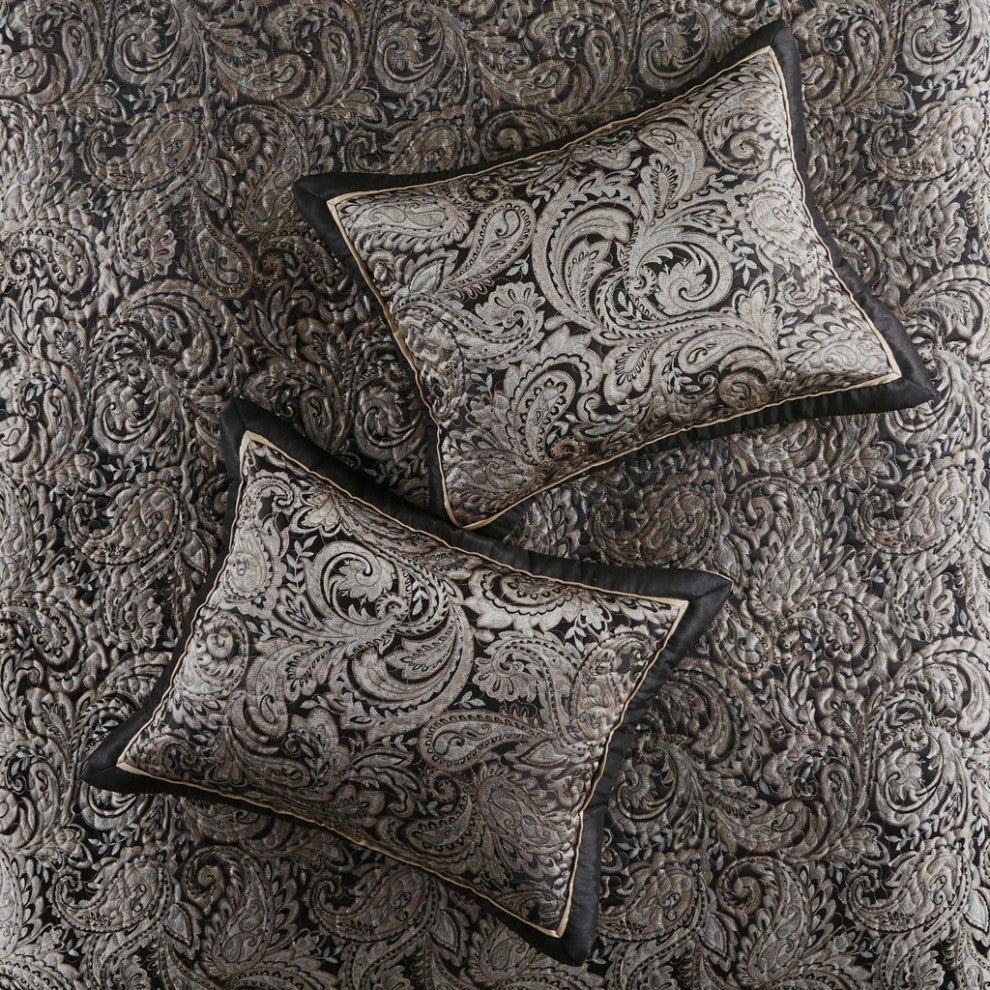 Madison Park Aubrey 5 Piece Reversible Jacquard Bedspread Set, Black