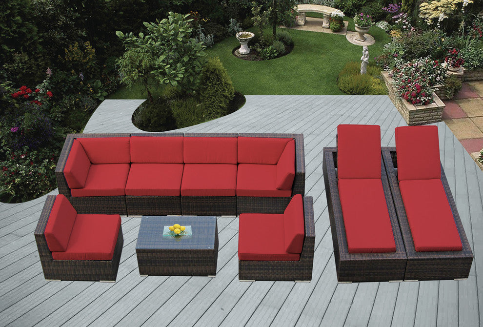 Ohana 9-Piece Black Combination Set, Sunbrella Jockey Red, Mixed Brown