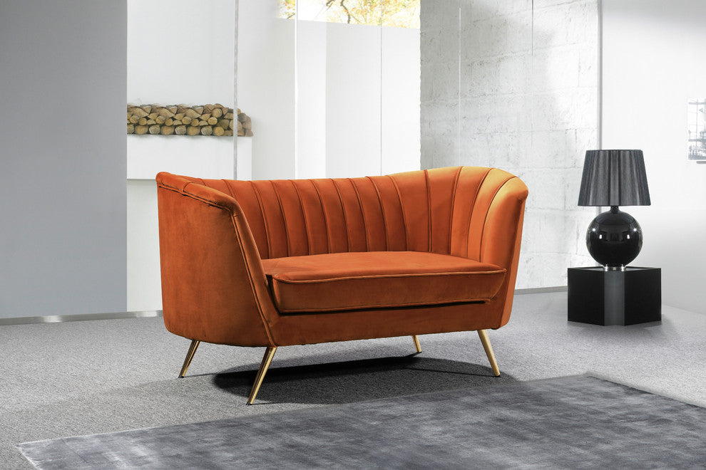 Margo Velvet Upholstered Set, Cognac, Loveseat