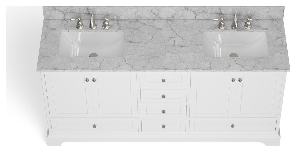 Cascade Bath Vanity, White, 72", Brushed Nickel Hardware, Double, Freestanding