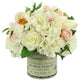 Rose and Hydrangea Arrangement in Label Vase
