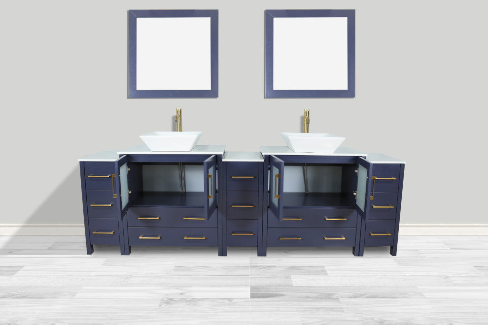 Vanity Art Vanity Set With Vessel Sink, Blue, 96", Standard Mirror
