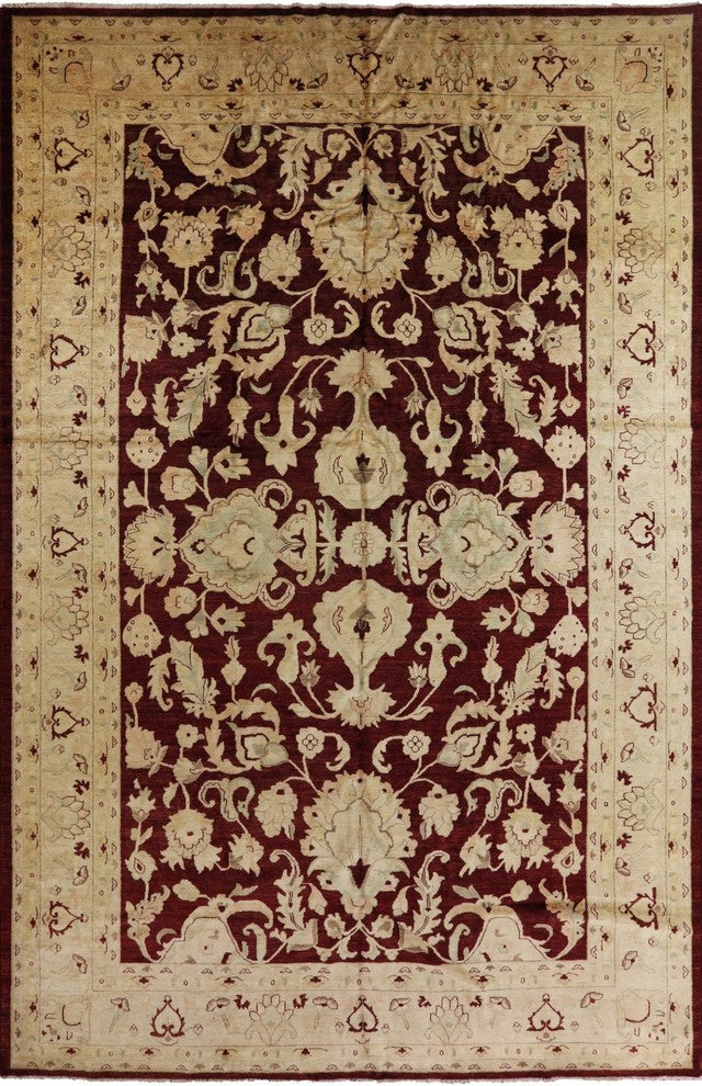 Palace Size Burgundy Peshawari Chobi Hand-Knotted Oushak Wool Rug, 12'x18'