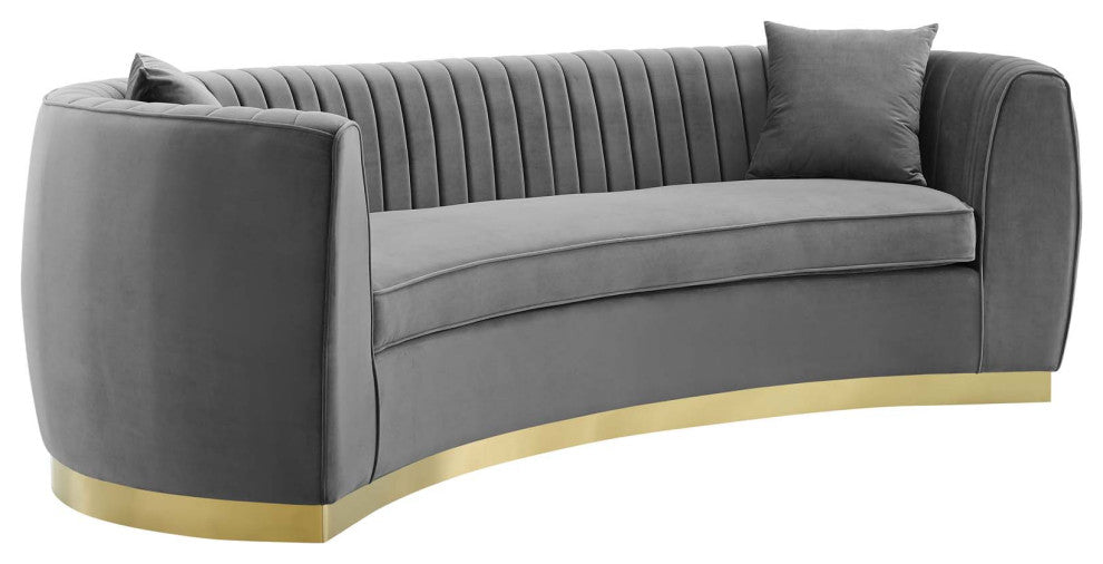 Enthusiastic Vertical Channel Tufted Curved Performance Velvet Sofa Gray