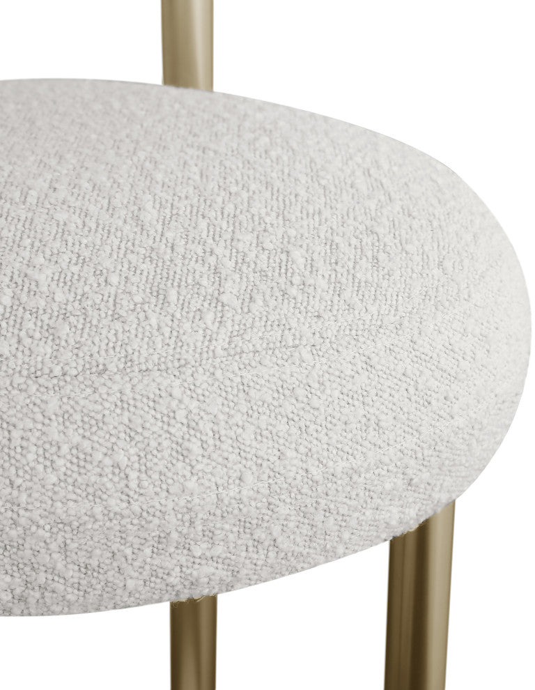 Bordeaux Upholstered Stool, Cream, Boucle Fabric, Brushed Brass, Set of 2