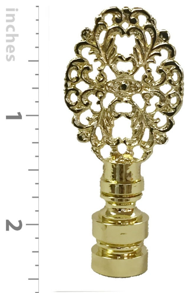 Royal Designs Oval Filigree Finial, Polished Brass, Set of 2