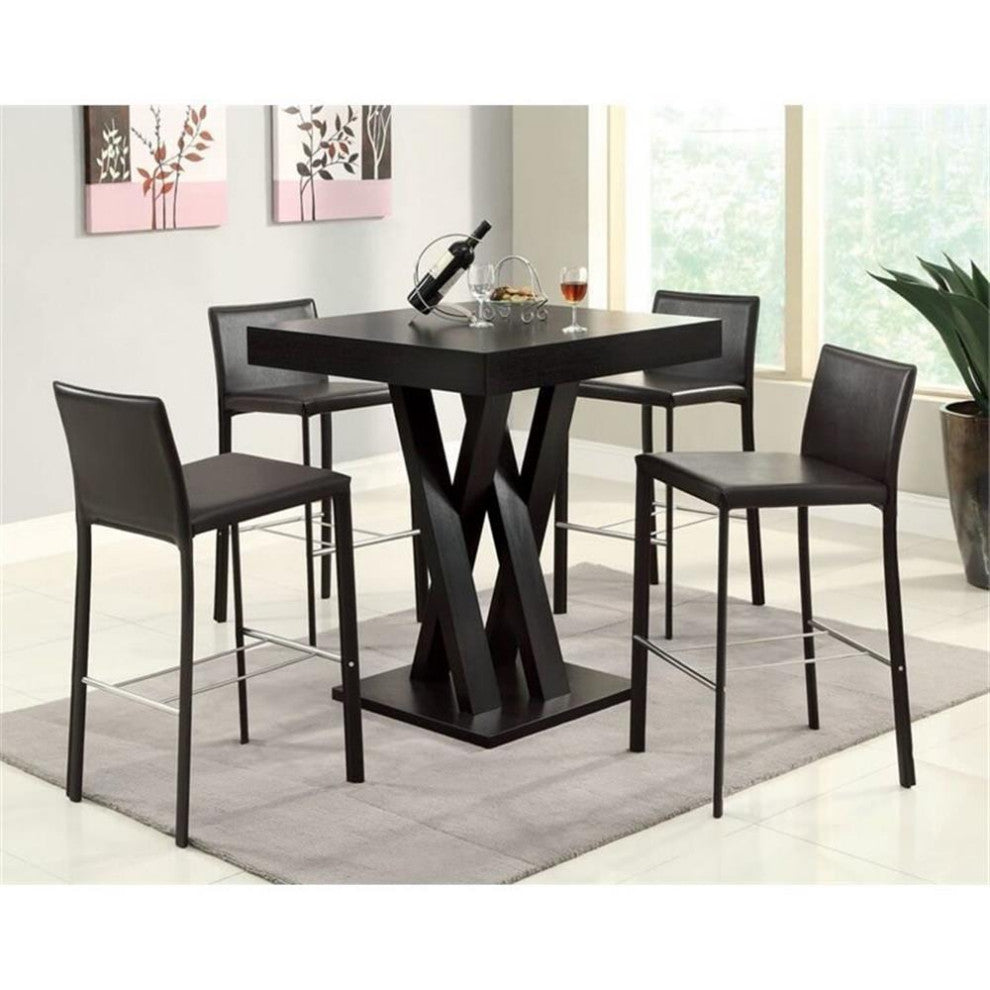 Bowery Hill Square Crisscross Base Pub Height Dining Table in Cappuccino