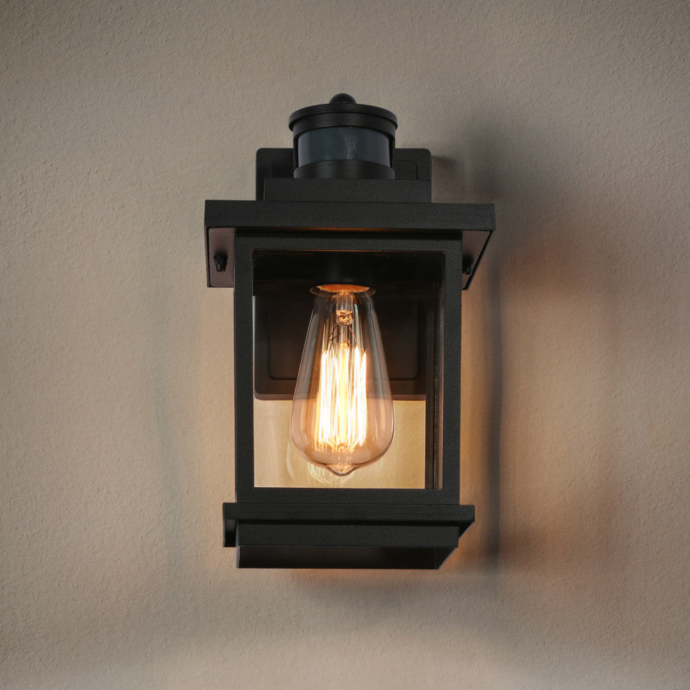 LNC 1-Light Matte Black Transitional Outdoor Wall Sconce, 11"h With Motion Sensor