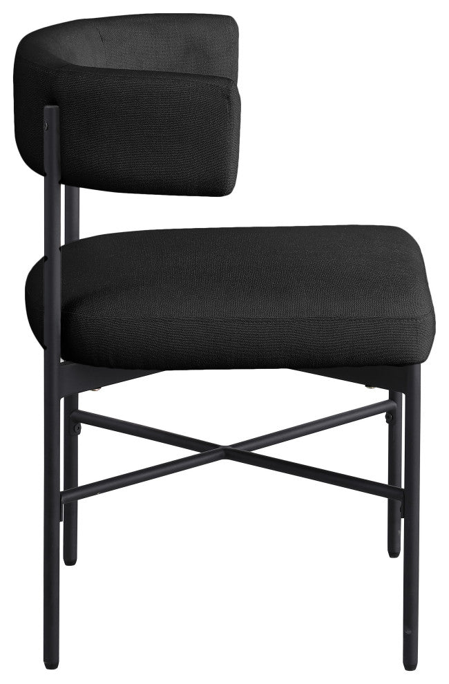 Rivage Durable Linen Textured Fabric Dining Chair, Set of 2, Black, Matte Black Finish