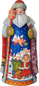 Artistic Wood Carved Santa Claus and Angel Guarded Kids Sculpture