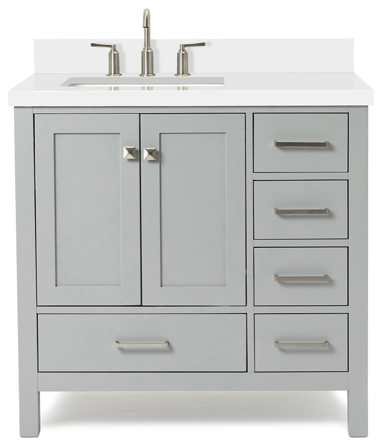 ARIEL Cambridge 37" Left Offset Rectangle Sink Gray Bathroom Vanity Quartz Top