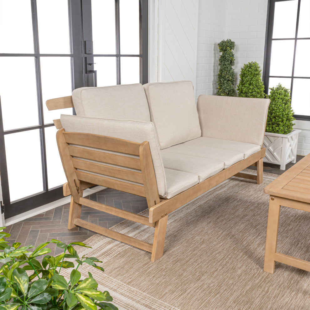 Hartley 2-Seat Modern Scandinavian Folding Wood Outdoor Day Bed Sofa