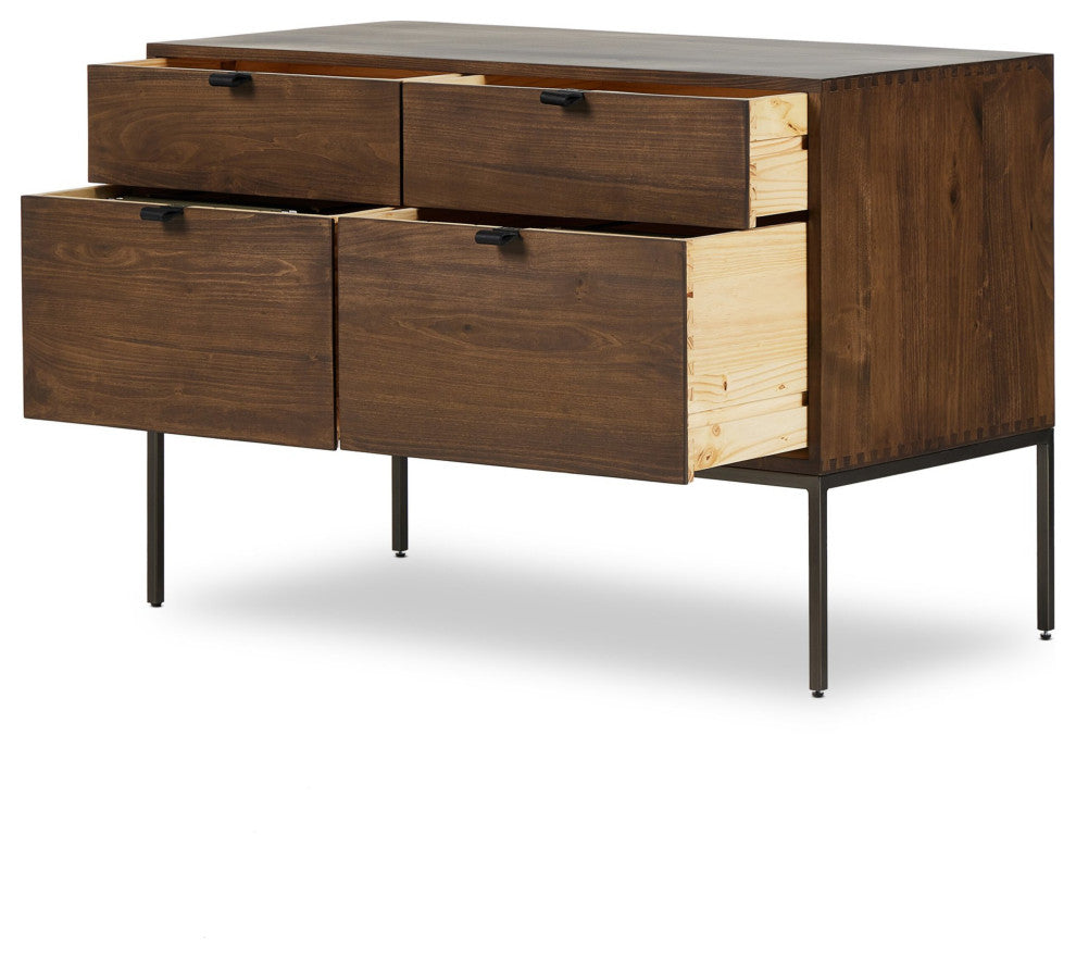 Trey Modular Wide Filing Cabinet Auburn Poplar, Natural Iron, Black Leather