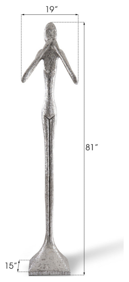 Speak No Evil Skinny Sculpture, Silver Leaf, Large