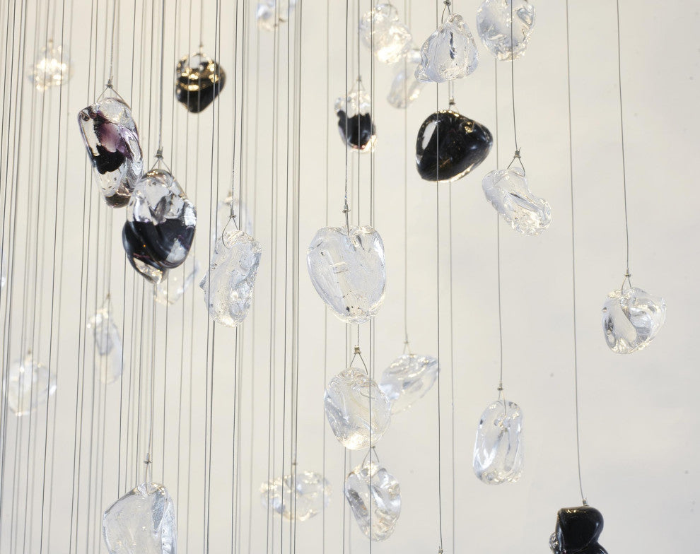 9-Light 22" Black Chandelier With Smoke And Clear Glass Stones