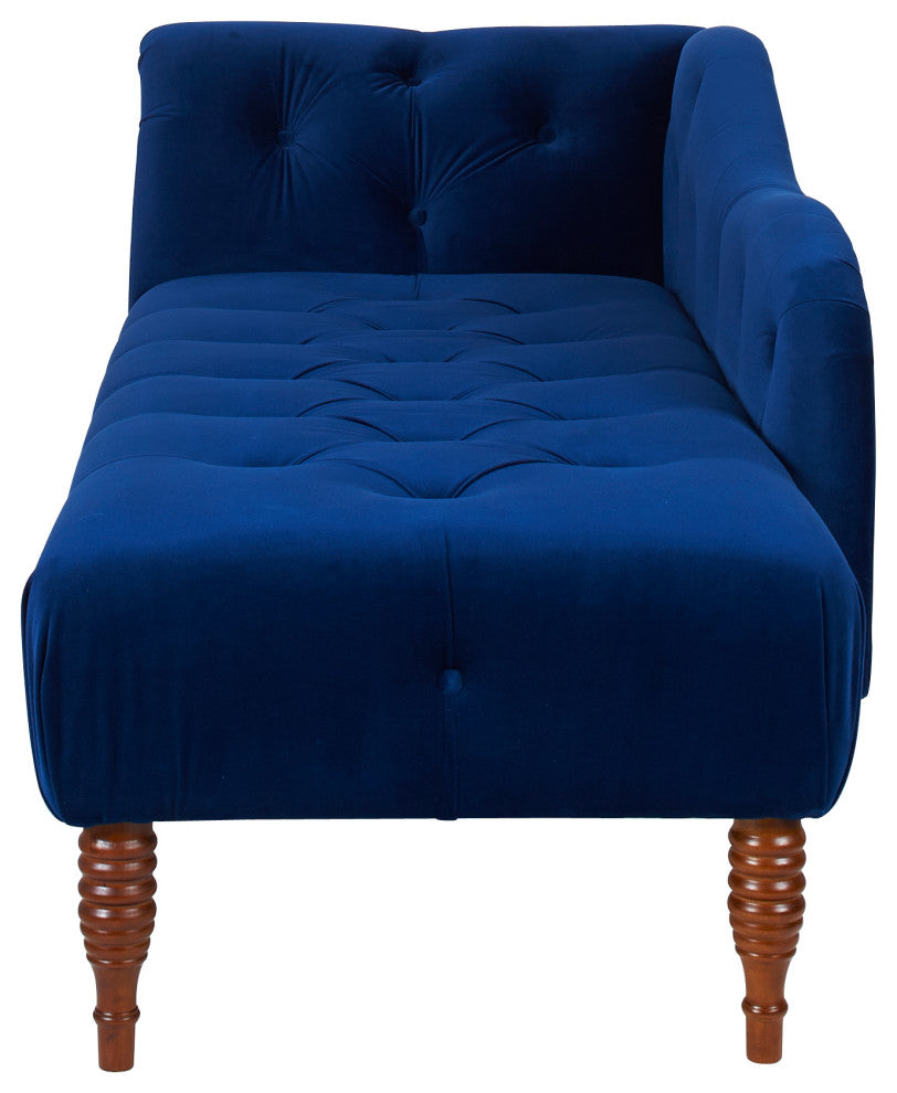 Velvet Tufted Roll Back Chaise Lounge, Navy Blue, RAF